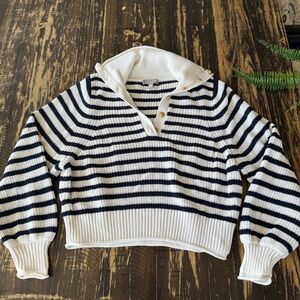 💫 J.CREW Navy & White Striped Collared Sweater – Size Medium